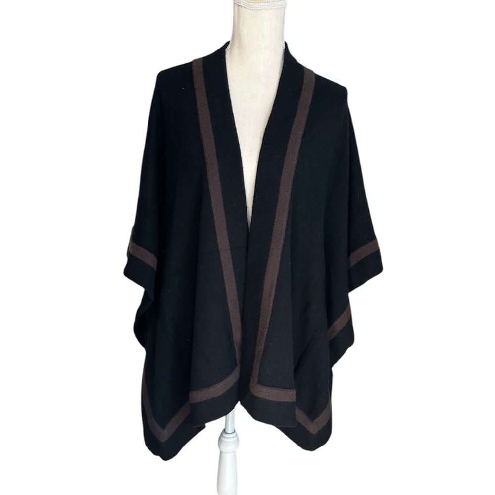 Neiman Marcus Exclusive Cashmere Poncho Black & Tan Women’s Size Large X-Large